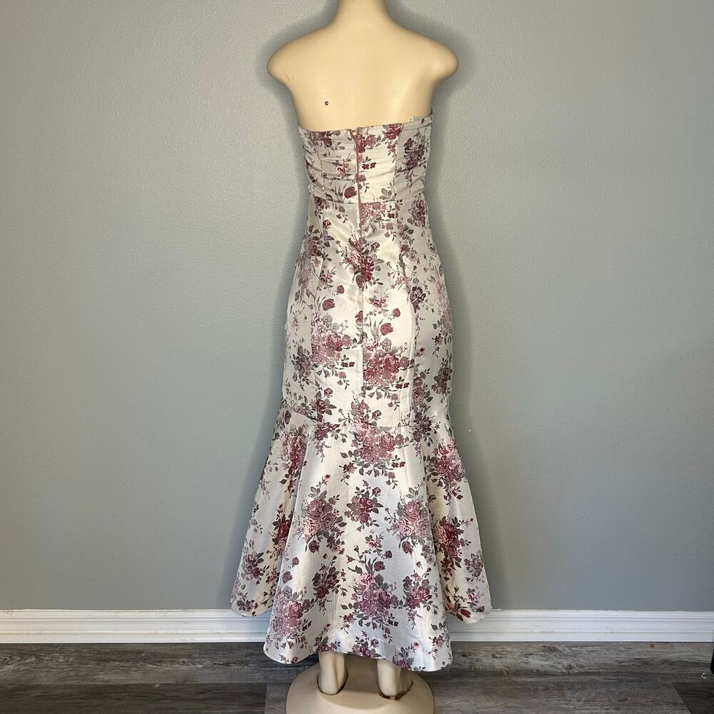 Lulus Strapless Floral Mermaid Midi Dress Cream Pink Rose Print Size S fairycore
